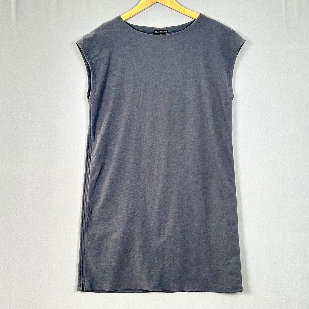 Eileen Fisher Gray Viscose Stretch Sleeveless Shift Dress Side Zip Small R18TK